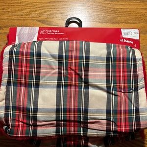 Christmas Plaid /Red Faux Fur 72” Table Runner NWT